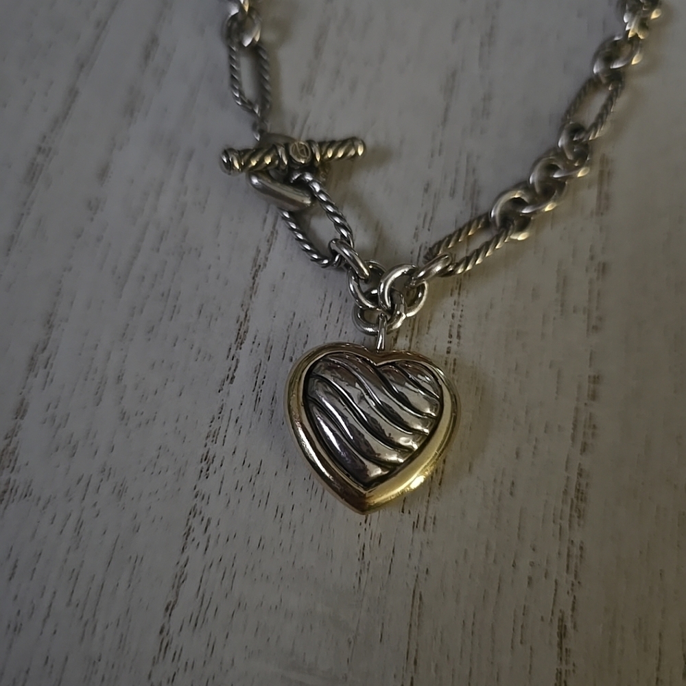 David Yurman Figaro Cable Heart 18k Yellow Gold-Sterling Silver Pendant Necklace - Picture 10 of 12